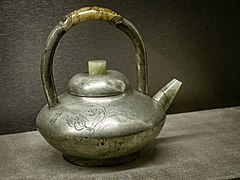 Pewter teapot with Yixing clay lining and jade and agate accents 1820-1830 Qing Dynasty Jiangsu Province China.jpg