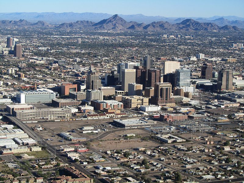 File:Phoenix AZ Downtown from airplane.jpg