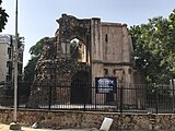 This was built by Flruz Shah Tughluq and forms part either of his hunting palace. But it is believed to have been used for astronomical observations. Although, it appears to have been used as a masjid. There is a saying, an islamic saint who used this room as hisworshipping place but suddenly disappeared (in Hindi disappeared mean Ghaib), from which the monument has derived its present name meaning the 'Vanished saint’ or Pir Ghaib.