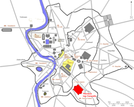 Locatie van de Thermen van Caracalla (in rood)