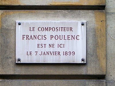 Plaque commémorative de Francis Poulenc.