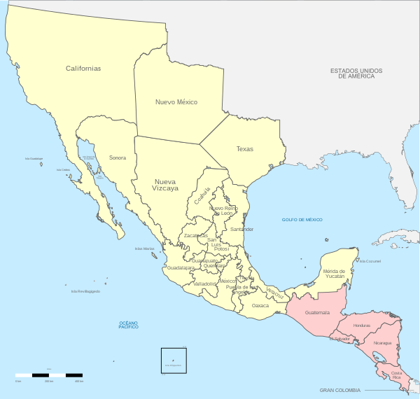 Map of the regions of the First Mexican Empire, 1821