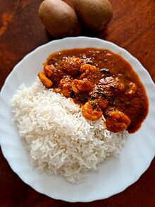 Prawn vindaloo served with plain rice