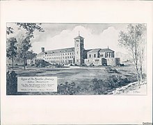 Rendering of Queen of Apostles Seminary, operated by the Society of African Missions in Dedham, Massachusetts from 1946 to the late 1960s. Queen of Apostles Seminary (Dedham).jpg