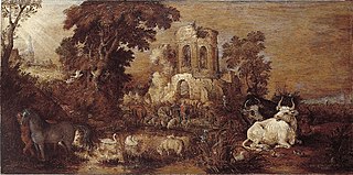 Landscape with Ruin and Cattle near a Pond