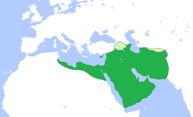 Het Rashidun-kalifaat met vazallen in 654