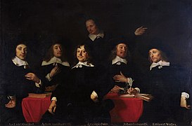 based on: Group portrait of the regents of the Aalmoezeniers, Arm- and Werkhuis in Haarlem, 1659 