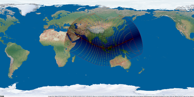 World map of the solar eclipse of December 26, 2019