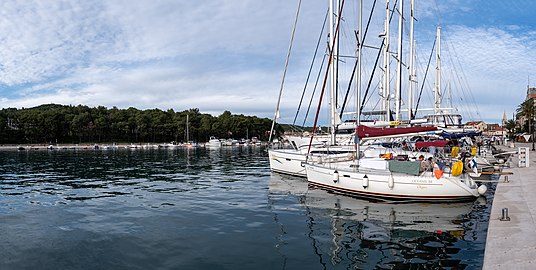 Sailing boats on the Stari Grad harbour, Croatia