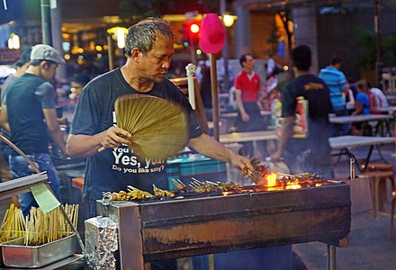 Satay stalls along Boon Tat Street, near Telok Ayer Market, Singapore
