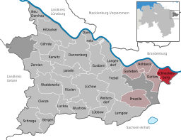 Läget för staden Schnackenburg i Landkreis Lüchow-Dannenberg