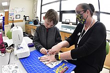 Sewing handmade cloth face masks during the coronavirus pandemic in Utah, April 8, 2020 Sewing handmade cloth face masks during the coronavirus pandemic in 2020.jpg