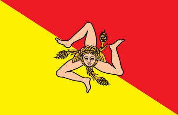 Flag of Sicily, with the triskeles-and-Gorgoneion symbol