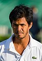 Somdev Devvarman competing in the first round of the 2015 Wimbledon Qualifying Tournament at the Bank of England Sports Grounds in Roehampton, England. The winners of three rounds of competition qualify for the main draw of Wimbledon the following week.