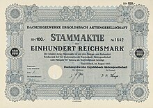 Stammaktie Dachziegelwerke Ergoldsbach 1937