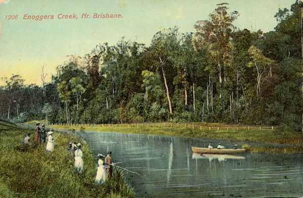 Fishing and boating parties at Enoggera Creek, circa 1900