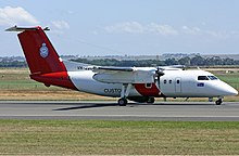 A contracted Surveillance Australia Dash 8 aircraft (Coast Guard). Surveillance Australia Dash 8 AVV Creek.jpg
