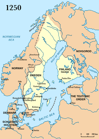 Sweden and neighboring countries in circa 1250.