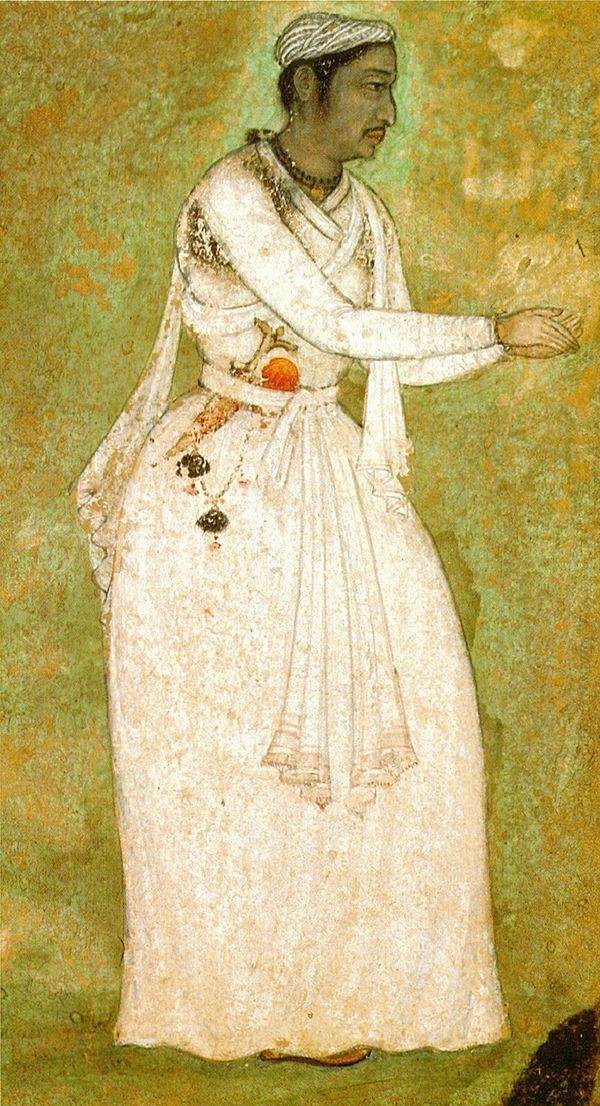 The 16th century musician Tansen, who about the age of 60 joined the Mughal Akbar court. For many Hindustani music gharanas (schools), he is their fou