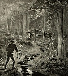 The Counterfeiter's Hut - Money-Hole Hill, by Clifton Johnson, depicting the fake silver coining operation later exposed in 1815 The Counterfeiter's Hut - Money-Hole Hill (by Clifton Johnson).jpg