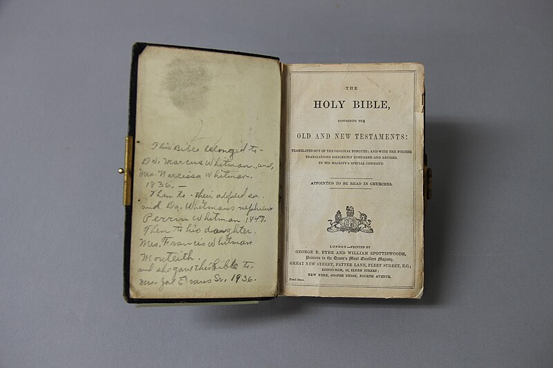 File:This bible originally belonged to Dr. Marcus Whitman and was given to his nephew, Perrin Whitman (1830-1899) during Perrin’s (a0198126-c7f4-4b82-b85a-f5c7ec92640a).JPG