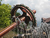 Timber Tower at Dollywood in operation. This installation was enhanced with the use of water effects Timbertower.jpg