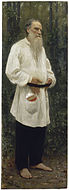 Portrait of ليو تولستوي in peasant dress, 1901
