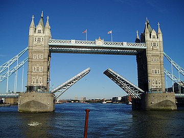 Tower bridge, London opening for a ferry.jpg