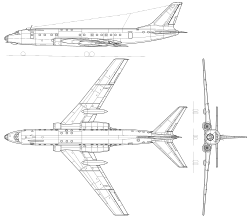 A Tu–104 háromnézeti rajza