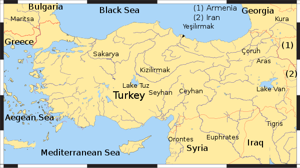Map of Turkey showing major rivers.