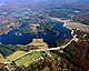 Lake and dam aerial view