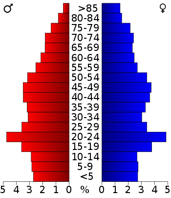 USA Cabell County, West Virginia age pyramid.svg