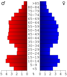 Age pyramid of county residents based on 2000 census data