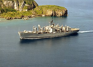 USS White Plains (AFS-4) underway off Guam (USA) on 11 April 1984 (L45-305.06.01).jpg