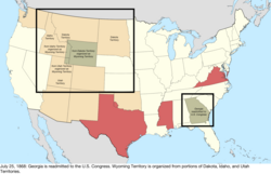 Mapa del cambio a los Estados Unidos en el centro de América del Norte el 25 de julio de 1868