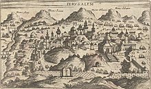 Topographic map of the city, c. 1600. View of Jerusalem c. 1600 (cropped).jpg