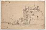 Anonieme tekening uit ca. 1650 (?): Vuilpoort vanaf de Leuvehaven, gecombineerd met een gezicht op de rivier, RAD, inv. 551_35342