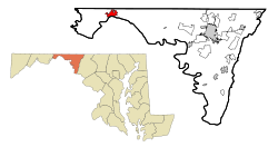 Location of Hancock in Maryland and in Washington County