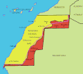 Image 18Status quo in Western Sahara since 1991 cease-fire: most under Moroccan control (Southern Provinces), with inner Polisario-controlled areas forming the Sahrawi Arab Republic. (from History of Morocco)