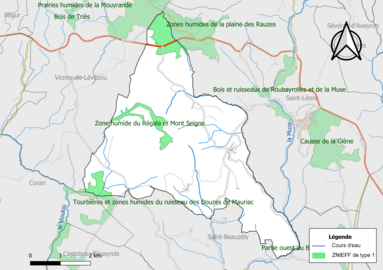 Carte des ZNIEFF de type 1 de la commune.