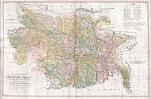 James Rennell's 1776 map shows the Brahmaputra's flow before an earthquake on 2 April 1762 and the Teesta River flowing in three channels to the Ganga before a flood in 1787. 1776 Rennell - Dury Wall Map of Bihar and Bengal, India - Geographicus - BaharBengal-dury-1776.jpg