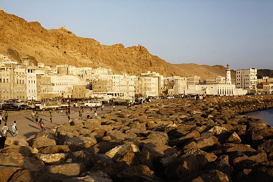 The Hadhramaut Mountains of eastern Yemen, contiguous with the Omani Dhofar range, as seen from the city of Al-Mukalla