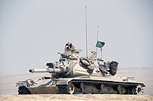 M60A3 Patton main battle tank from Company A, 2nd Battalion, 70th Armor, 24th Infantry Division, conducting gunnery practice during the multinational joint service Exercise BRIGHT STAR '85 in Egypt, August 1985. 2-70 AR Bright Star 85.jpg