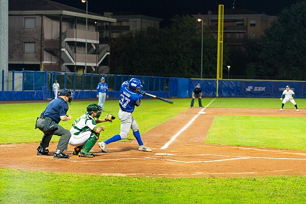 Drew Maggi bats for Italy during the qualifying tournament