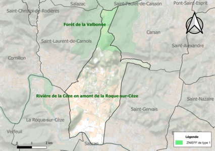 Carte de la ZNIEFF de type 1 sur la commune.