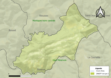 Carte des ZNIEFF de type 2 sur la commune.