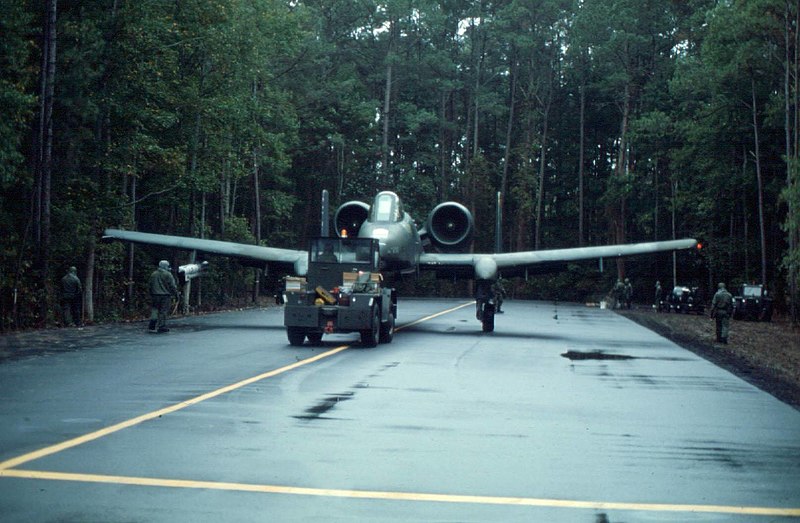 File:354th TFW A-10 with tug on Myrtle Beach AAF hardstand.jpg