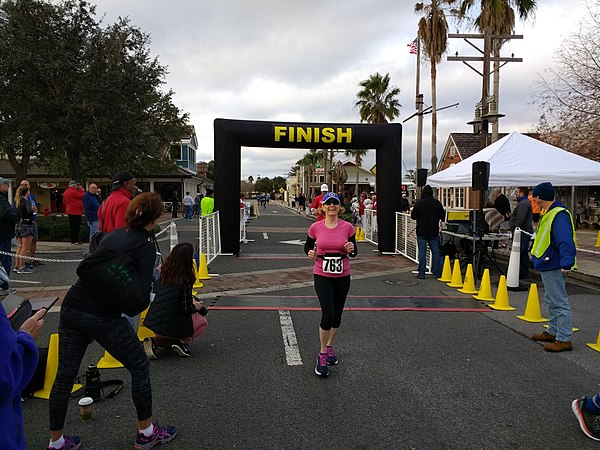 The finish line of a 5K run in Lake Sumter Landing in 2018.