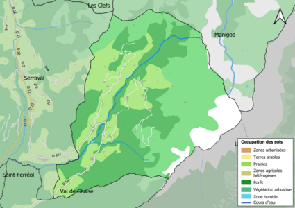 Barevná mapa znázorňující využití půdy.