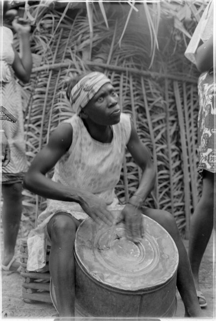 Drummer at a party in Canjambari, Guinea-Bissau, 1974